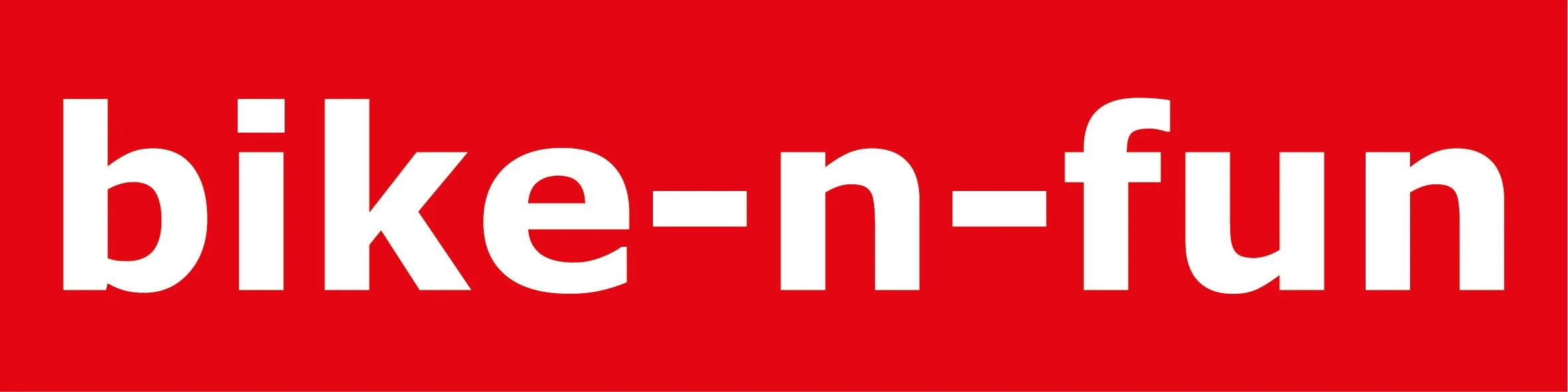 Der Text 'bike-fun' ist auf rotem Hintergrund in weißer Schrift geschrieben.