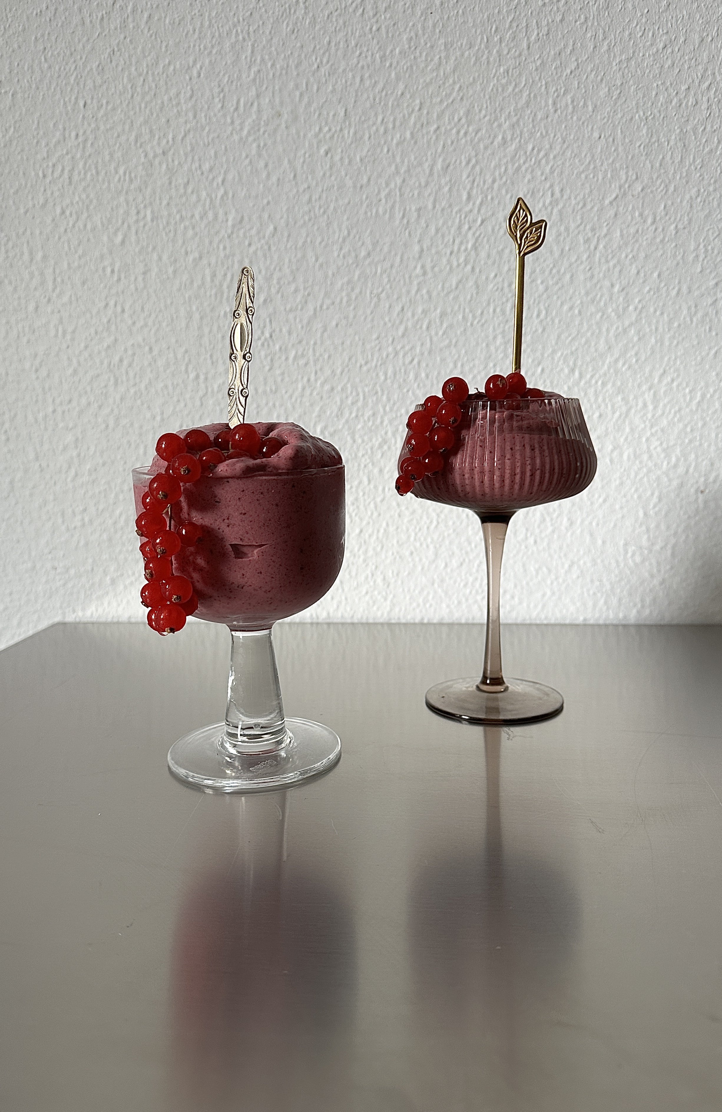 Breakfast smoothie - berries, pineapple and banana with chia seeds and vegan skyr