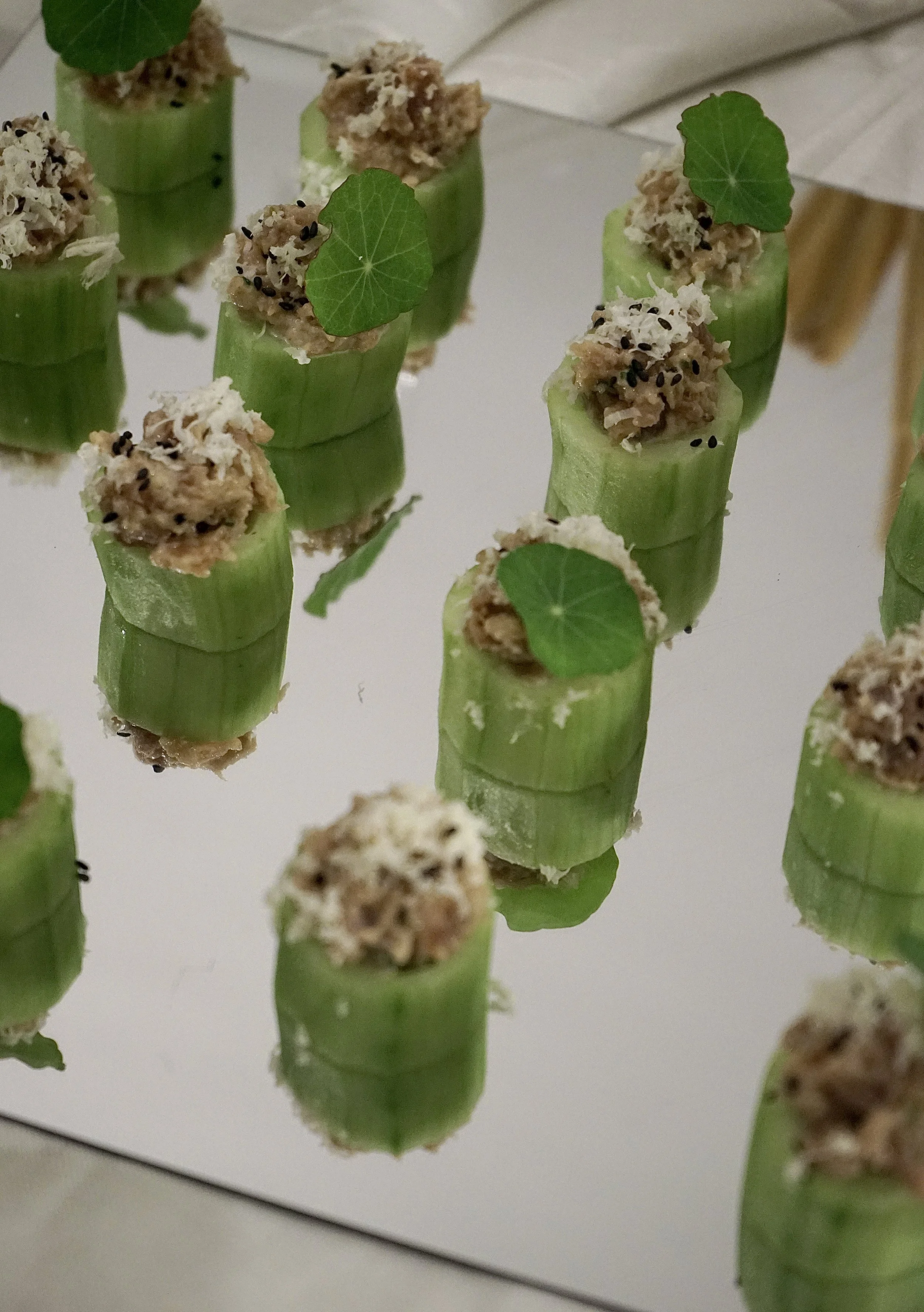 Cucumber and tun canapé