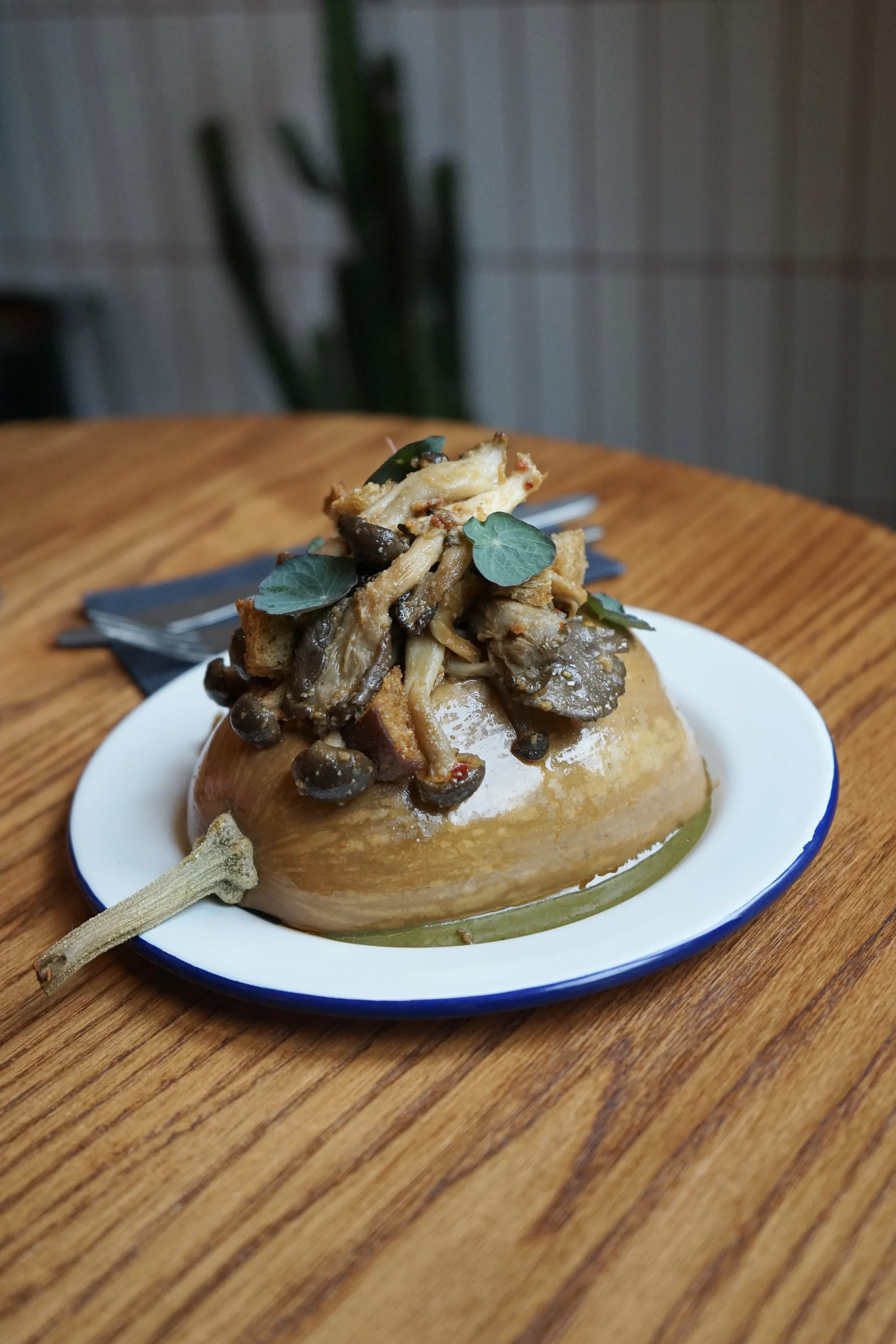 Roasted pumpkin, exotic mushrooms, basil sauce