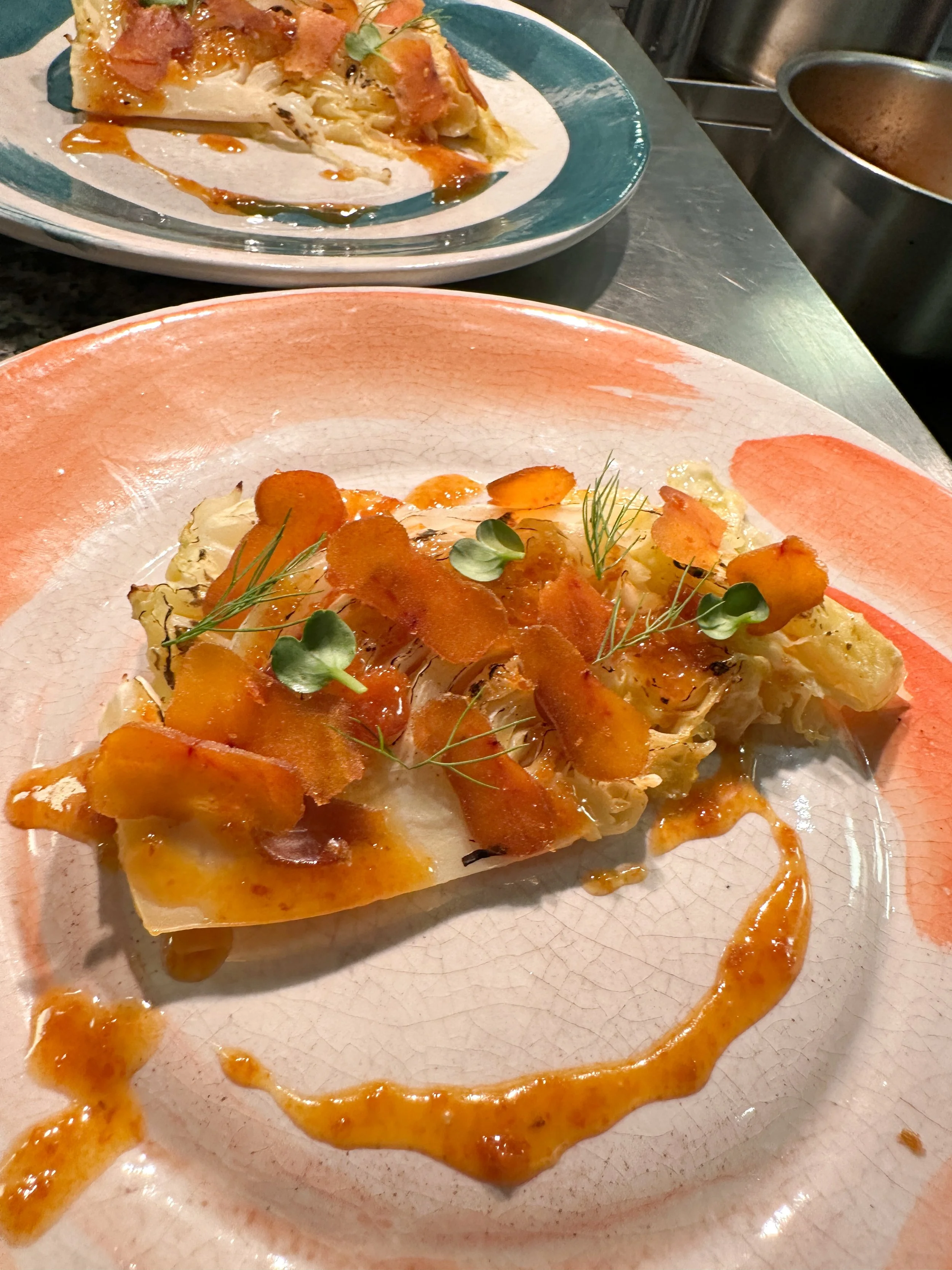 Cabbage and bottarga with miso apricot glaze