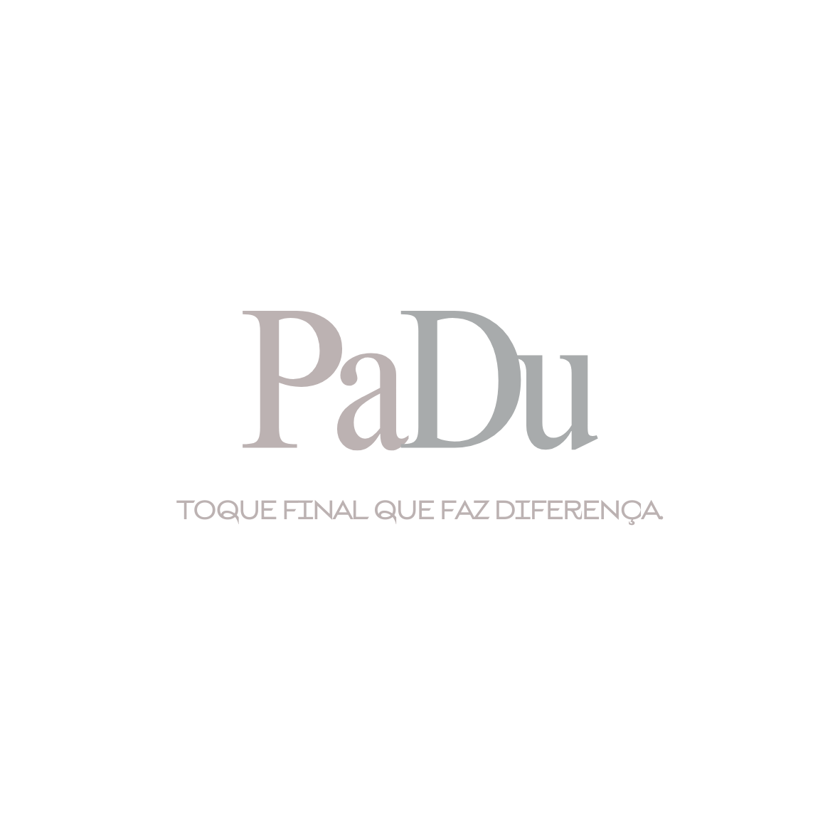 Logo de marca com o nome "PaDu" em letras grandes, cinza, e a frase "Toque final que faz diferença" abaixo, em letras menores, também cinza, sobre fundo preto.