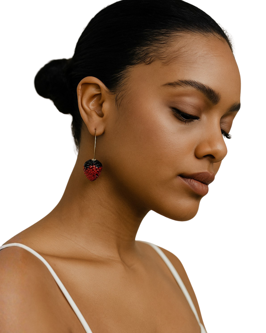 Brinco Morango com Haste Dourada