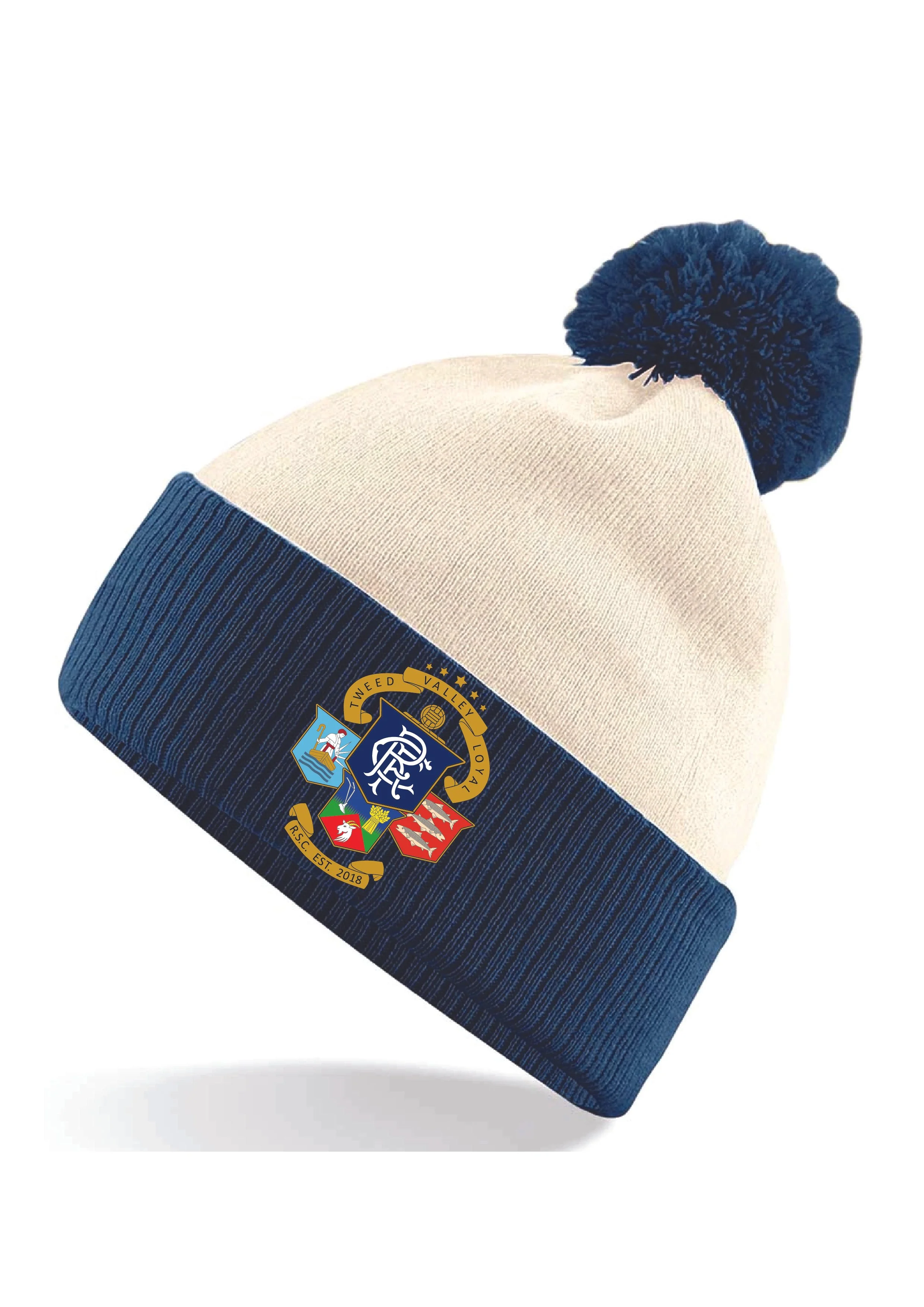 Knitted Two Tone Beanie With Bobble
