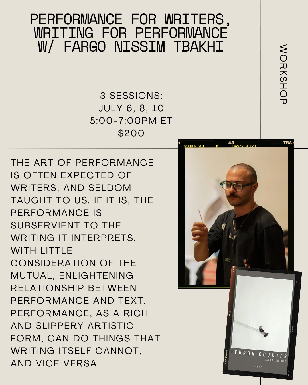 Performance for Writers, Writing for Performance with Fargo Nissim Tbakhi (via The Shipman Agency Work Room)