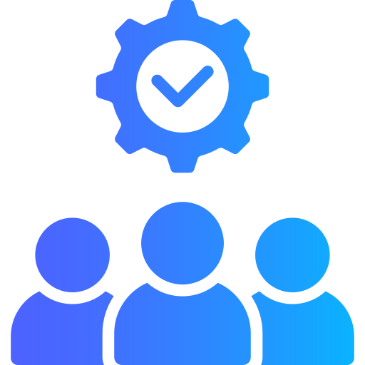 Blue digital icon of a person with a checkmark between a shield, representing cybersecurity or secure user authentication.