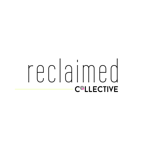 Logo with the word 'reclaimed' in lowercase, with 'collective' in uppercase and a small purple symbol in the letter 'o'.