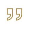 A minimalist logo featuring a golden open quotation mark and a gold-colored closing quotation mark on a dark background.