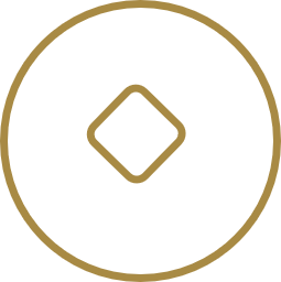 Gold ring with a diamond-shaped design at the center, inside a thin gold circle on a black background.