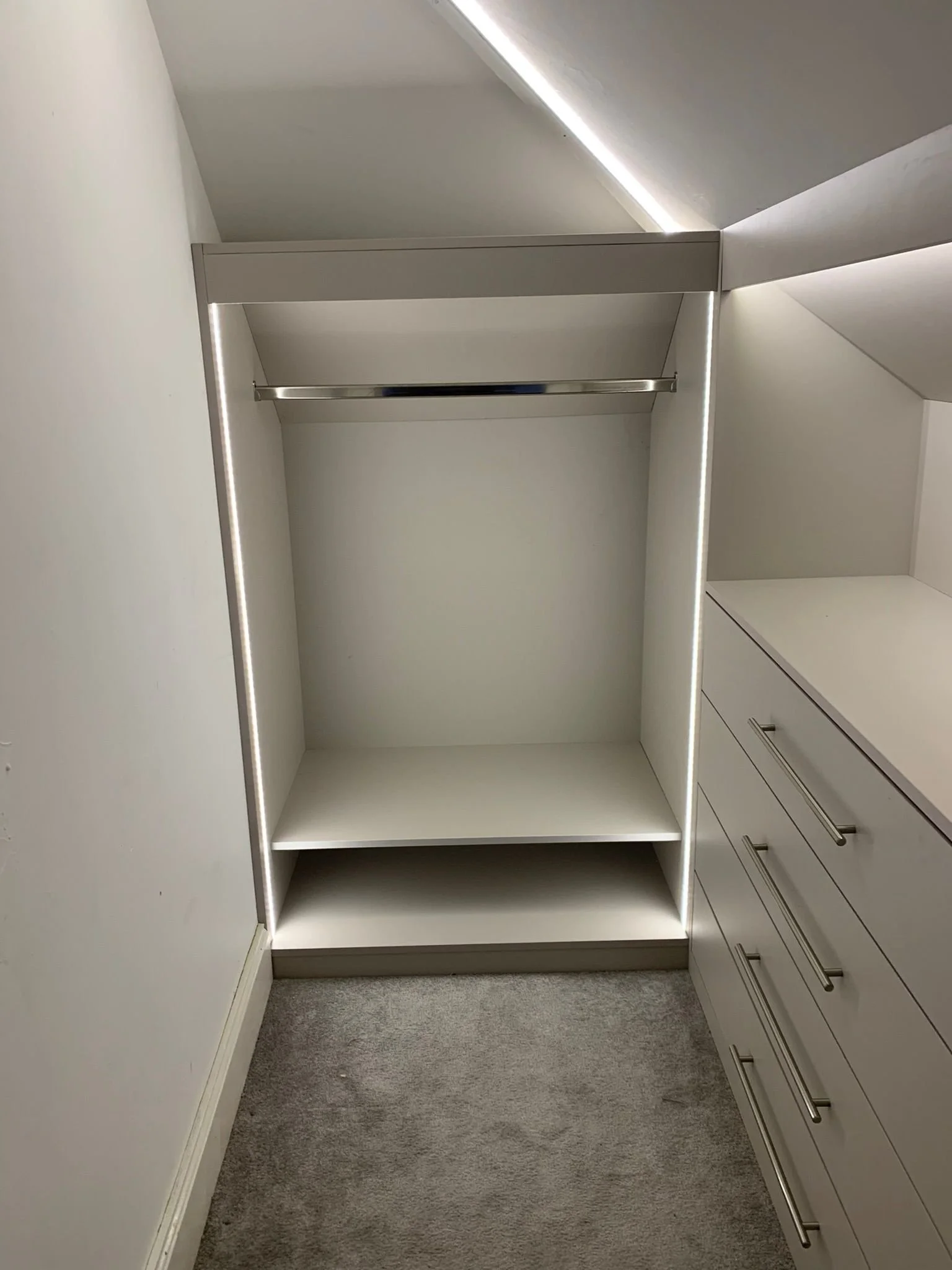 Eaves storage walk-in wardrobe. 