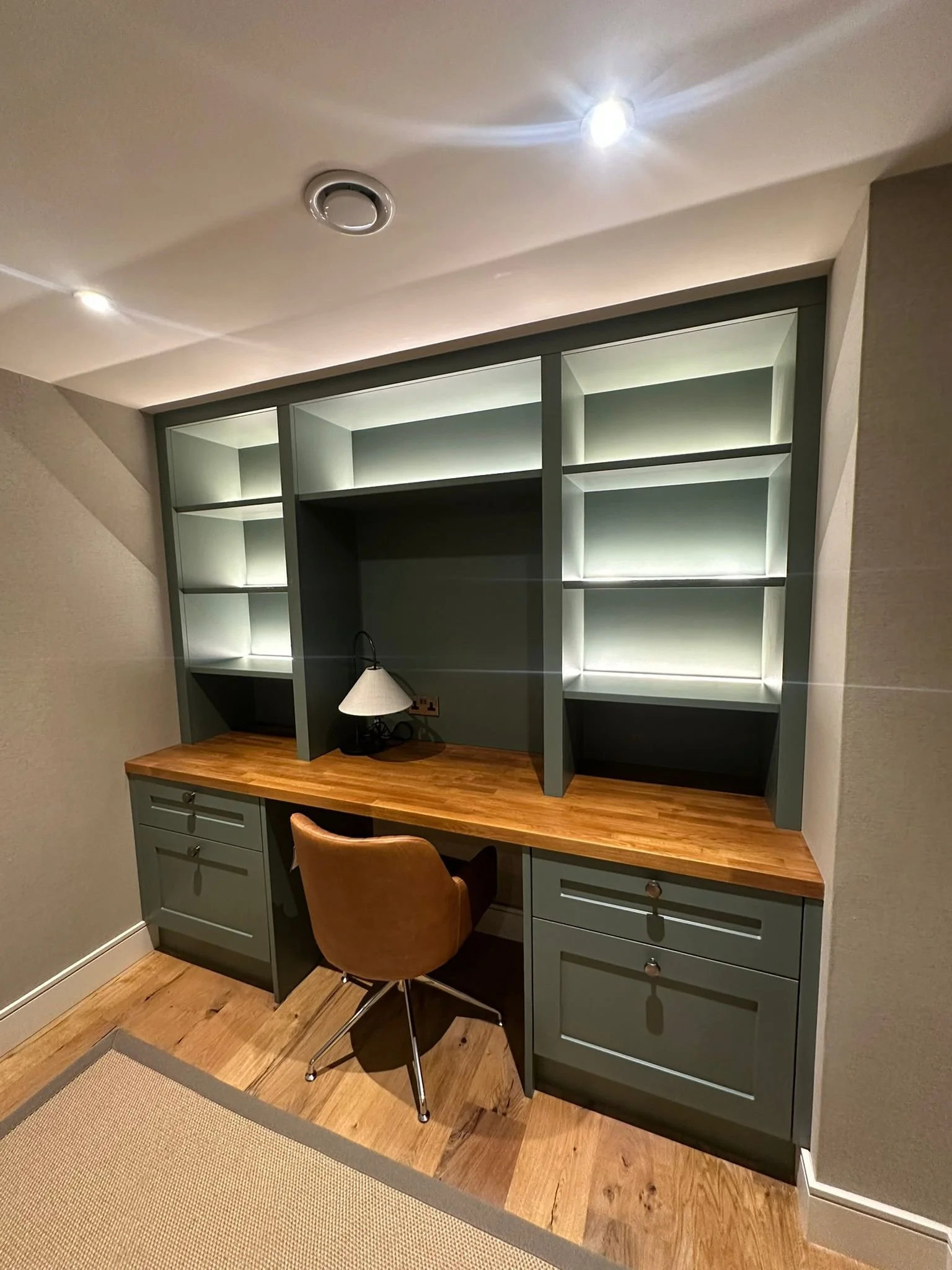 Home office desk with custom spray painted finish.