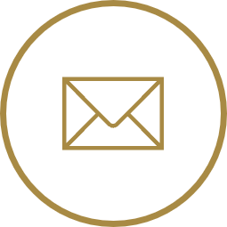 Envelope icon inside a circle with a gold outline.