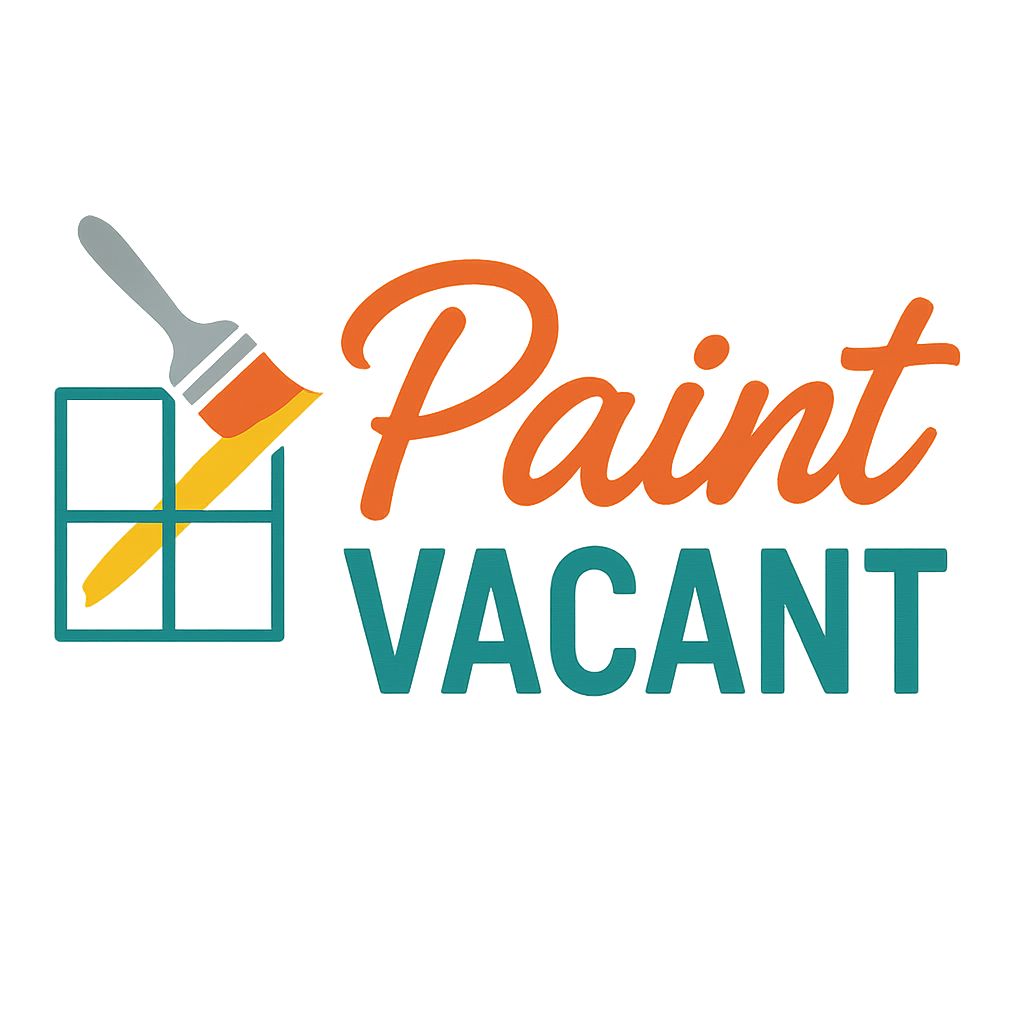 A neon sign reading "Paint VACANT" next to a paint roller and a four-pane window with painted sections.