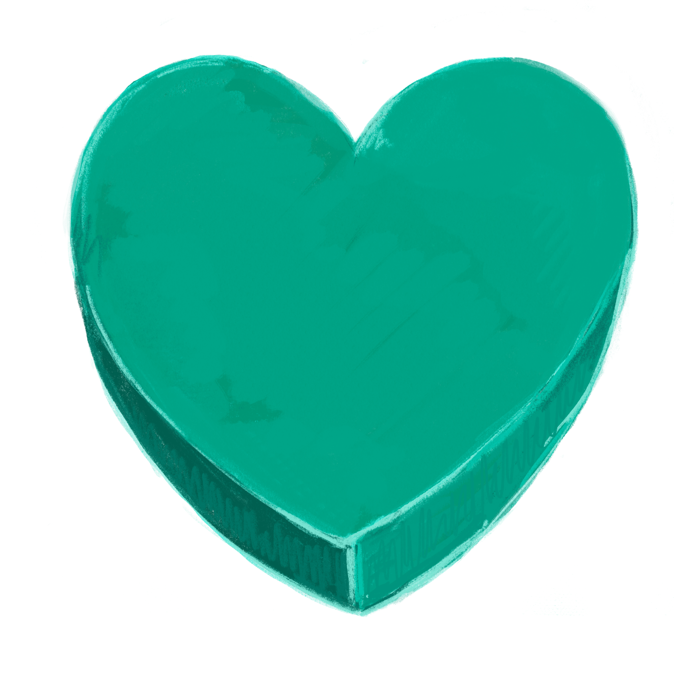 A 3D illustration of a teal-colored heart with a textured surface against a black background.