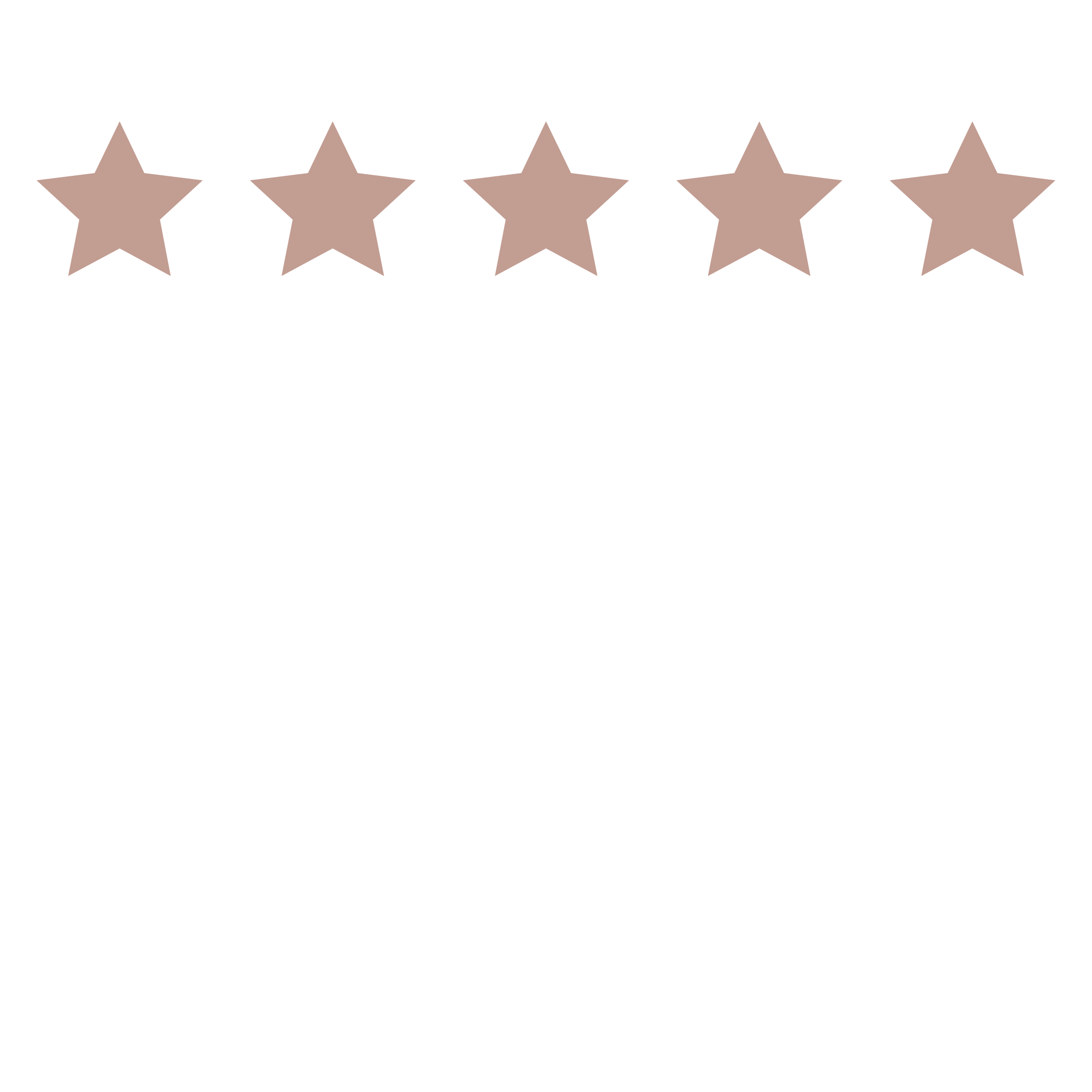 Five gold stars with a black background, arranged in a horizontal line.