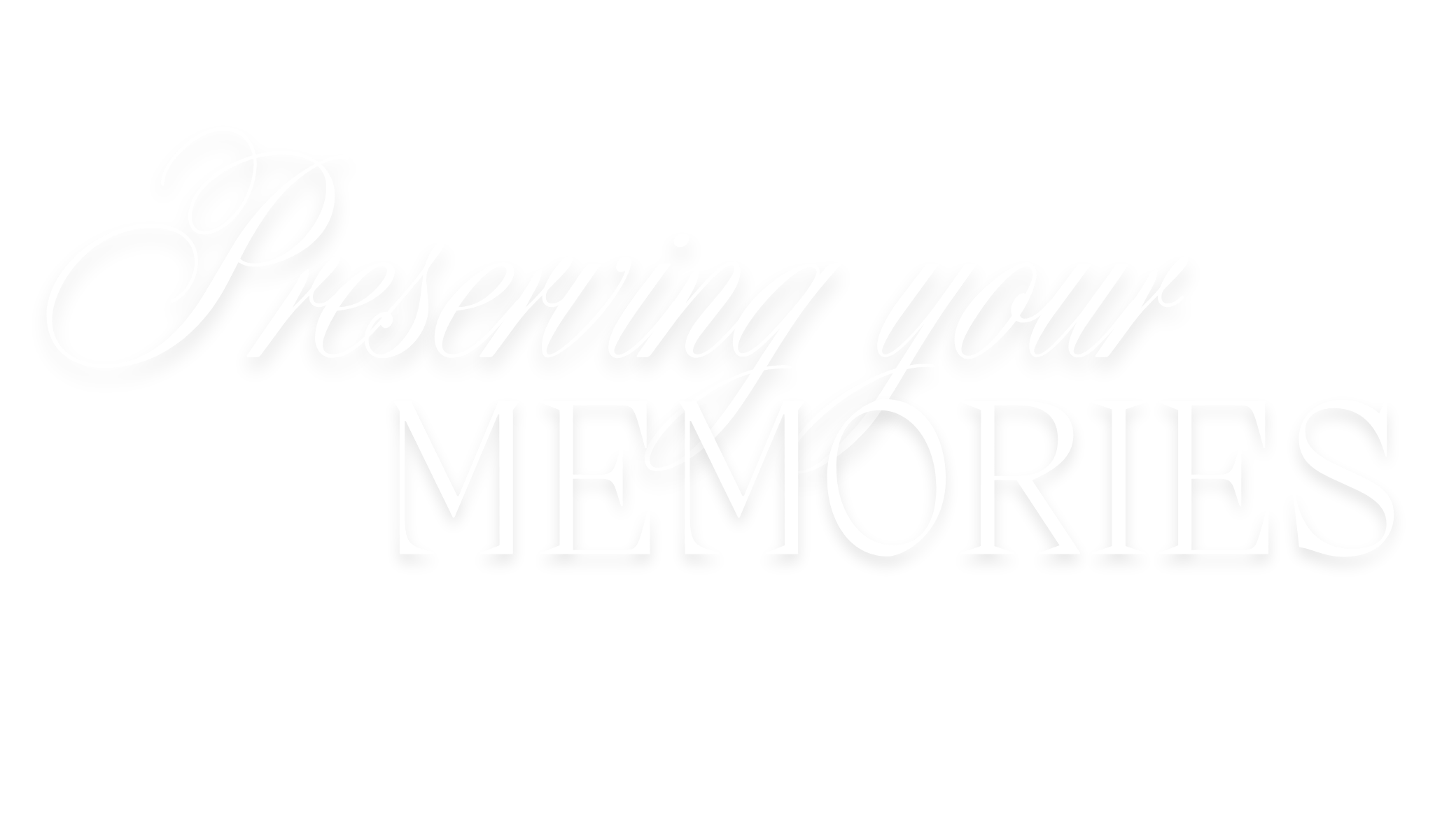 The text on a black background reads "Preserving Your Memories" with "Preserving Your" in elegant cursive and "Memories" in bold uppercase letters.