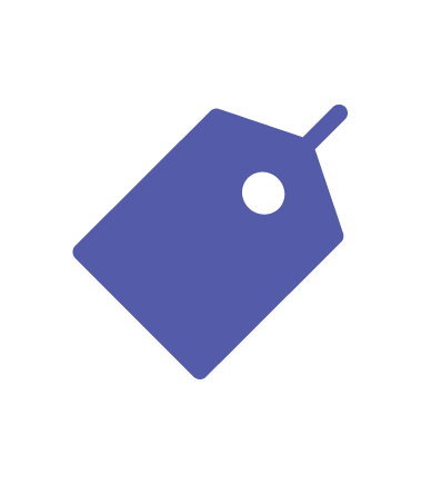 Blue price tag with a string loop on top, viewed at an angle.