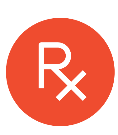Red circular sign with white 'RX' text, indicating a prescription or pharmacy.