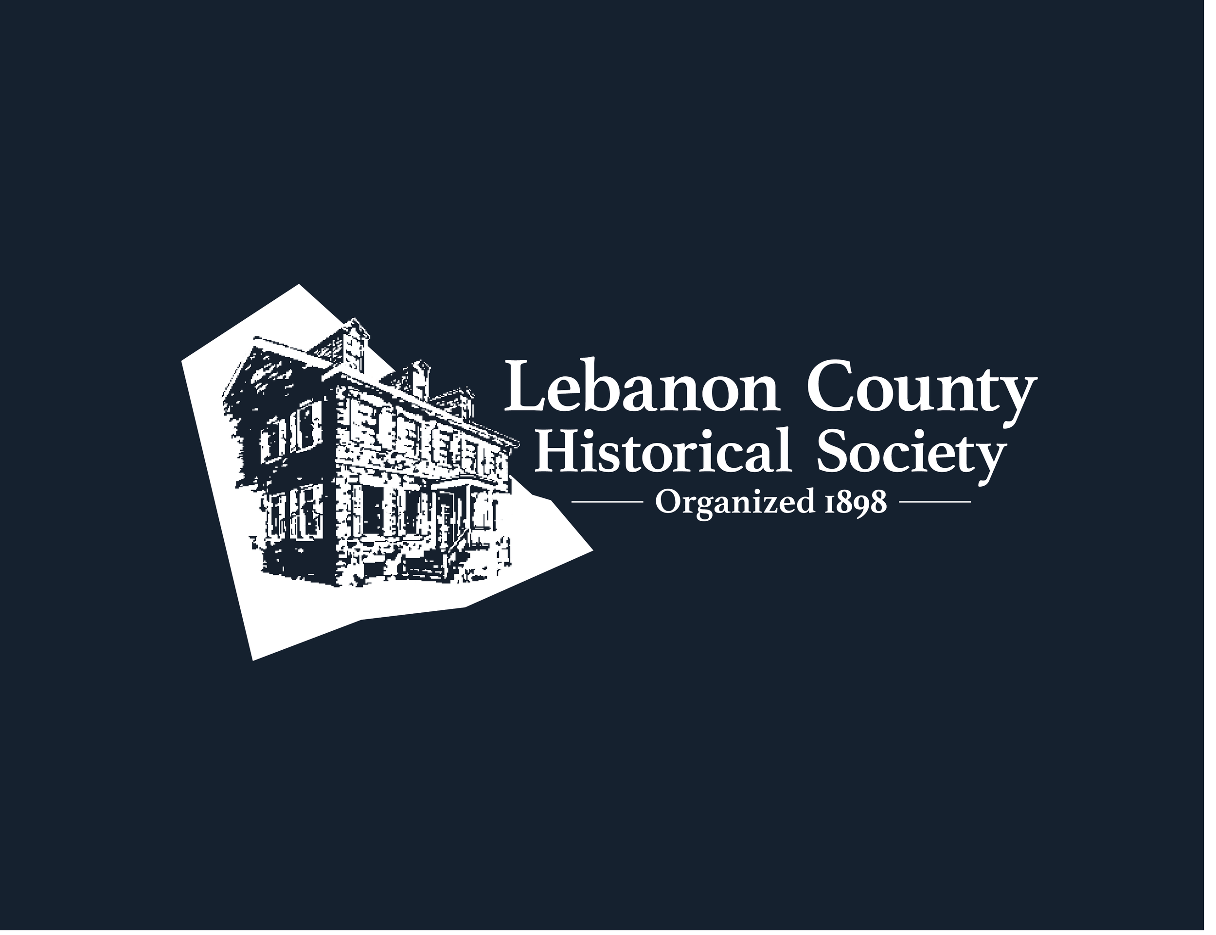 Logo of the Lebanon County Historical Society featuring a sketch of a historic house, with text stating 'Lebanon County Historical Society, Organized 1898.'