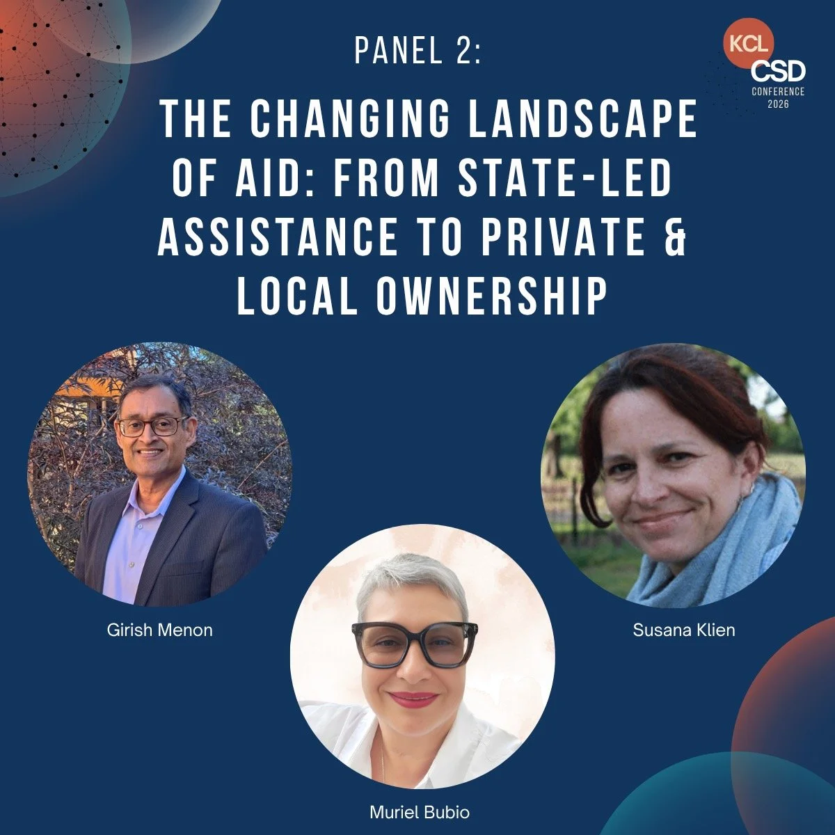 🗣️ Panel Announcement! 

We are delighted to share our second panel, &lsquo;The Changing Landscape of Aid: From State-Led Assistance to Private and Local Ownership&rsquo;, featuring: 
- Girish Menon &ndash; Current President of Lucy Cavendish Colleg