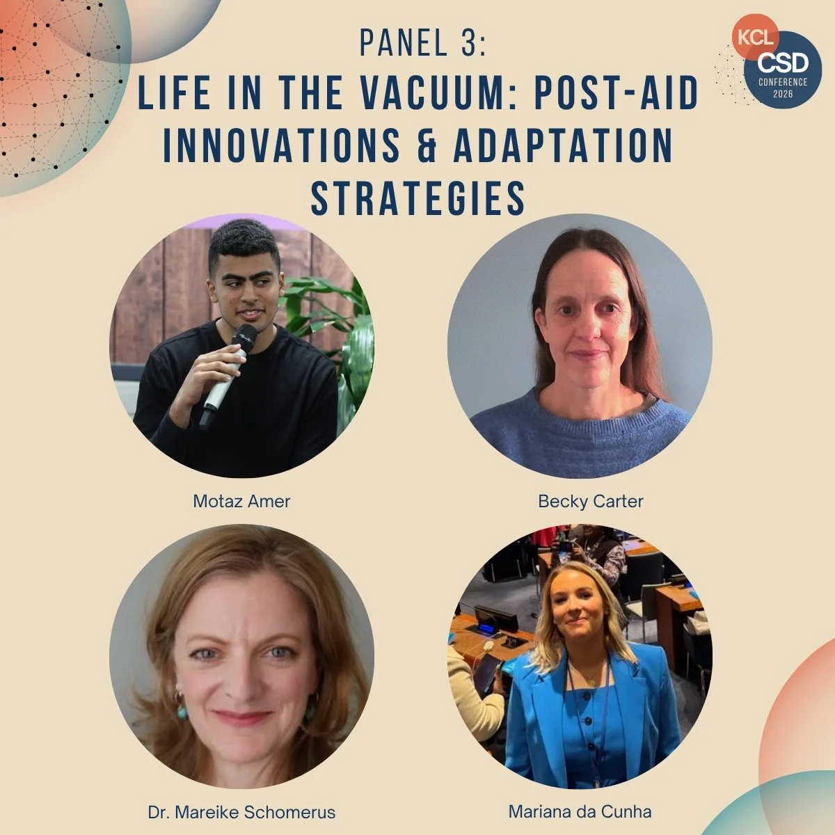 🗣️ Panel Announcement! 

We are thrilled to reveal our third panel, &lsquo;Life in the Vacuum: Post-aid Innovations &amp; Adaptation Strategies&rsquo;, featuring:
- Motaz Amer - Human Rights Activist, Amnesty Court Coordinator for Yemen
- Becky Cart