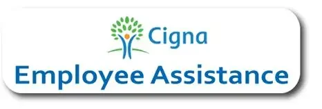 Cigna Employee Assistance sign with a logo featuring a tree and greenery.