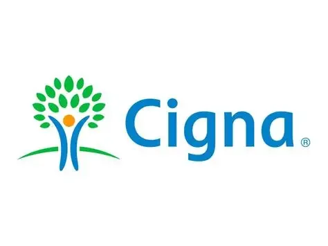 Cigna logo with stylized tree and the word 'Cigna' in blue.