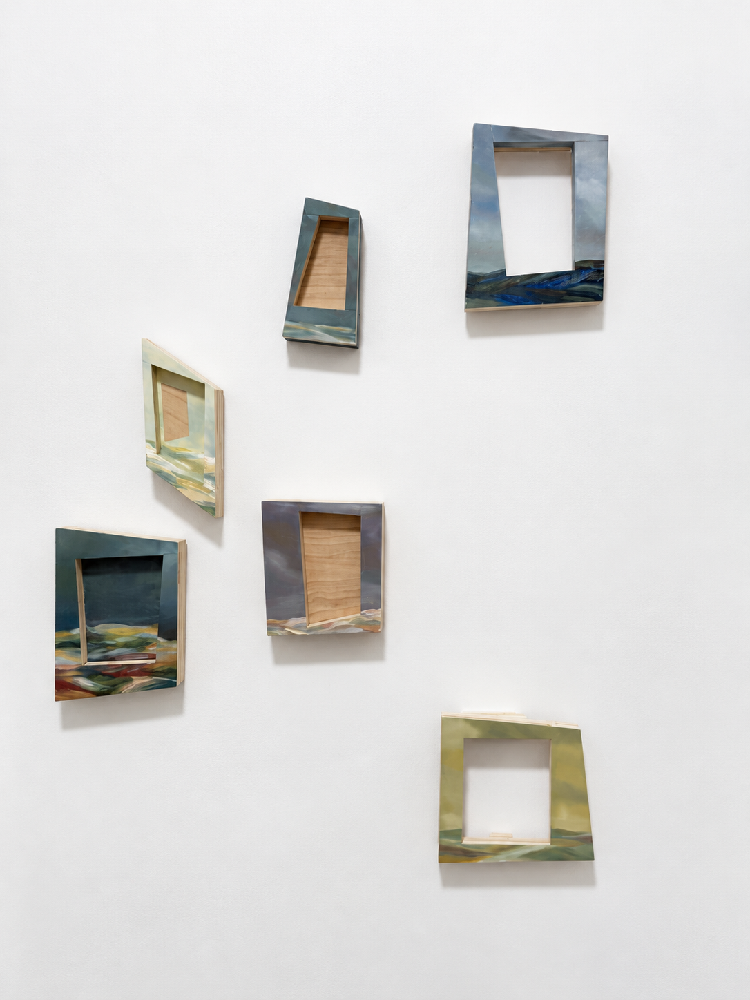 A window inside of us, small wall sculptures, Oil on wood, 2026