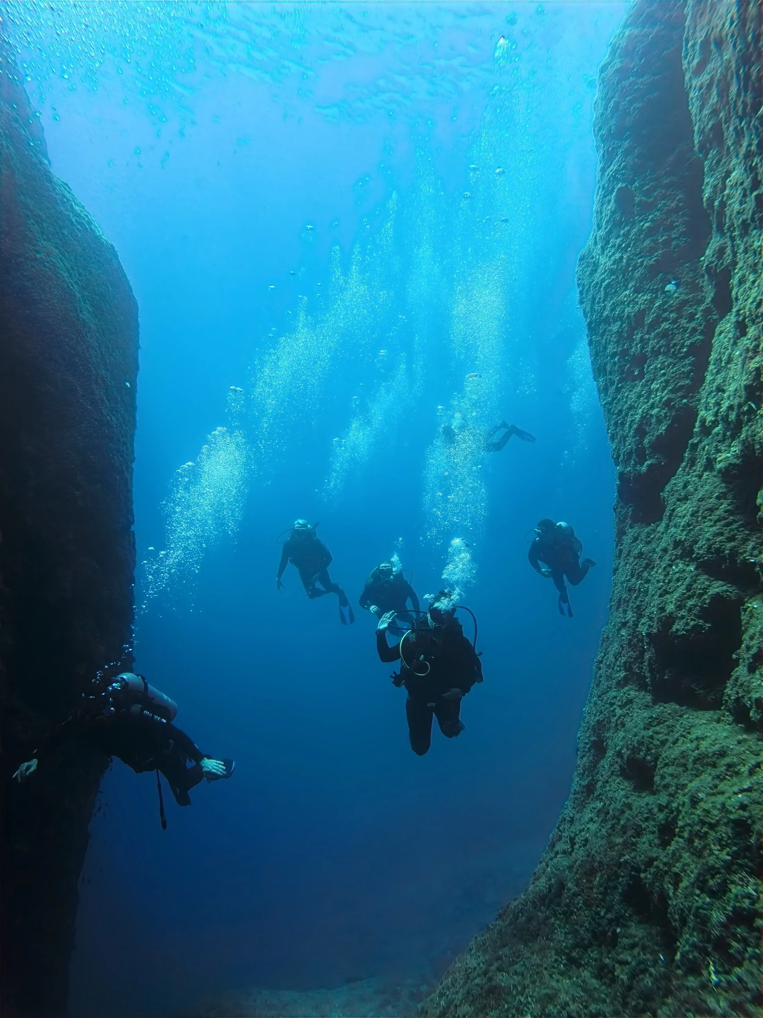 Certified divers enjoying a fun dive with Eurodivers Zante at one of the famous dive sites in Keri Caves area