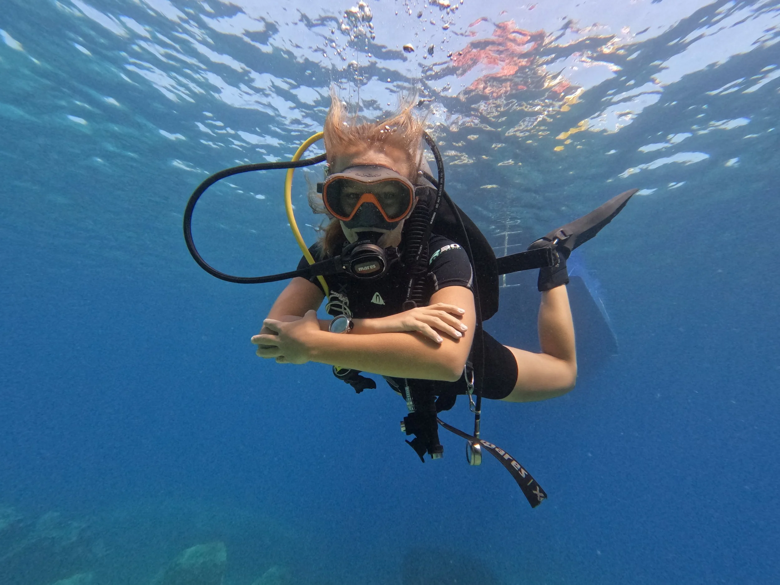 Hovering below the surface at a dive trip with Eurodivers Zante