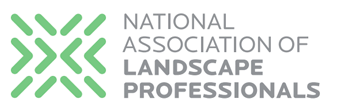 Logo of the National Association of Landscape Professionals, featuring green abstract plant shapes and black text.
