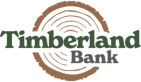 Timberland Bank logo with green text and a circular brown graphic element