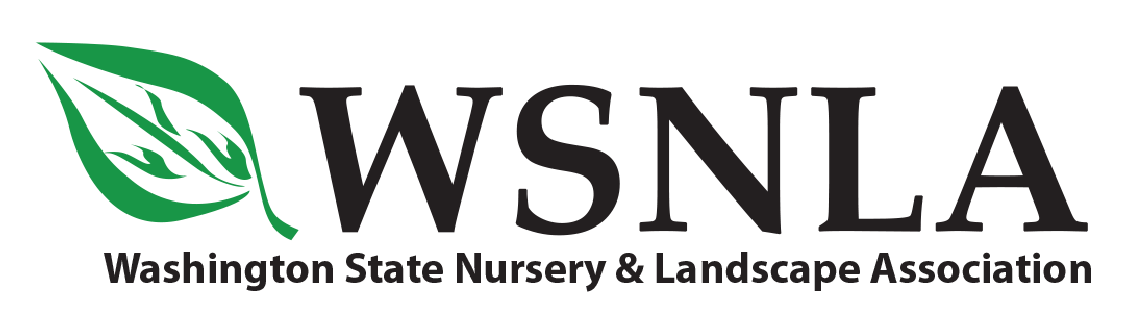 Logo of Washington State Nursery & Landscape Association with a green leaf design and black text