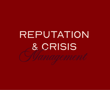Red background with white and black text reading 'Reputation & Crisis Management'.