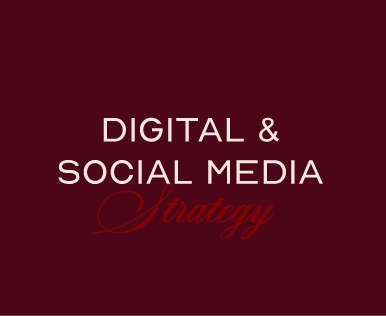 Text that reads 'Digital & Social Media Strategy' on a dark red background.