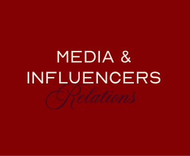 Text saying 'Media & Influencers Relations' on a red background.