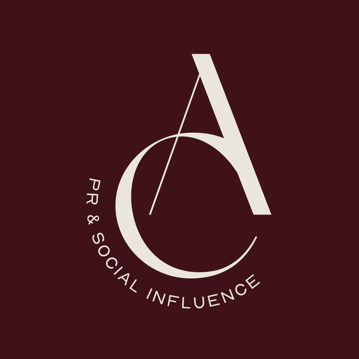Logo with stylized letters A and D, with a needle and thread design, and the words "PR & SOCIAL INFLUENCE" curved around the bottom.