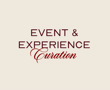Text reading 'Event & Experience Curation' on a beige background.