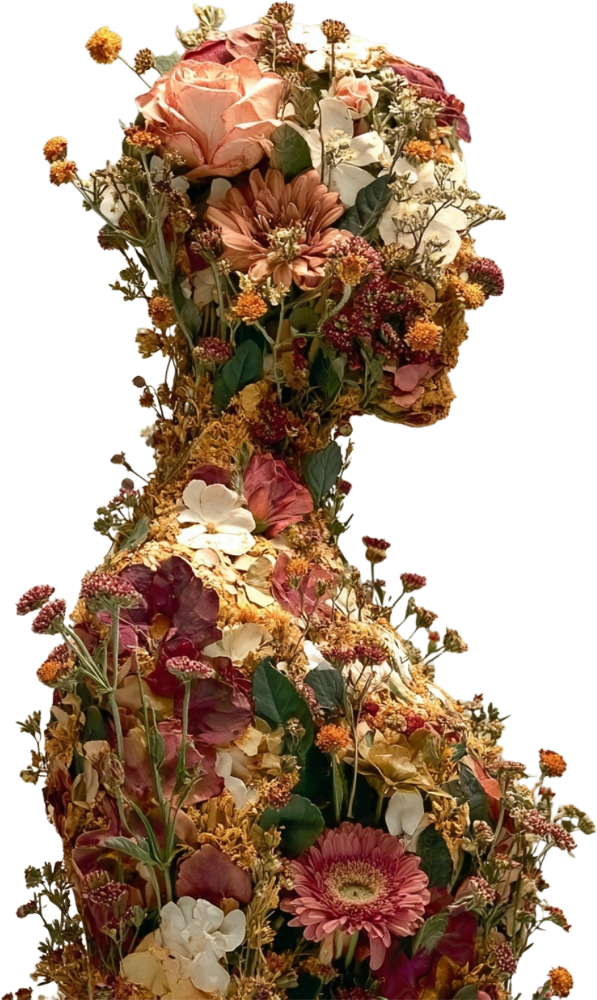 A bouquet of mixed flowers with roses, daisies, and other blooms in soft pink, white, and red hues.