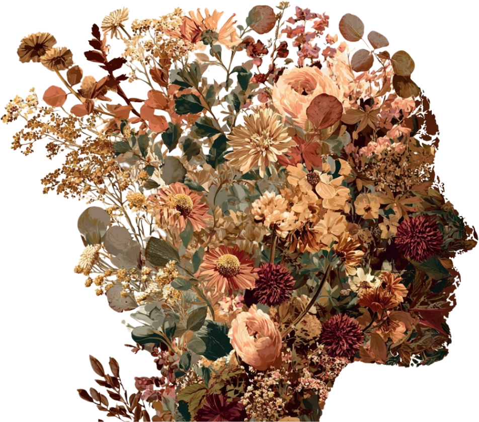 A bouquet of various flowers in warm tones, including roses, chrysanthemums, and other blossoms, with green leaves.