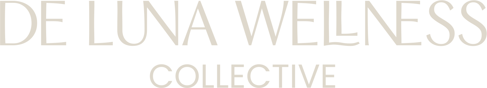 De Luna Wellness Collective logo in gray text on a black background.