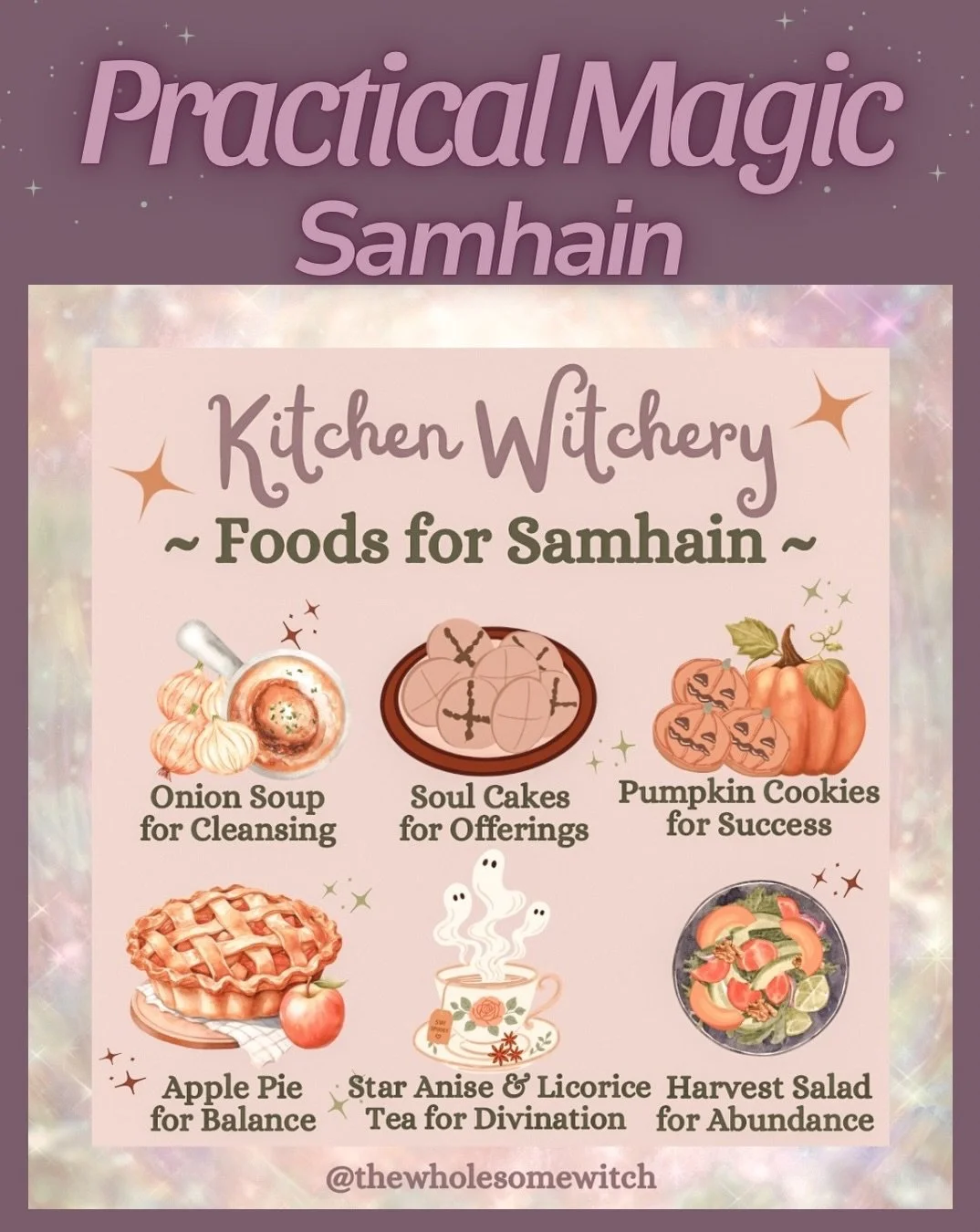 Samhain is in just 2 more sleeps friends which means it&rsquo;s past time to share a few kitchen witch ideas! Some foods and dishes that are connected with Samhain include herbed breads, soul cakes, barmbrack, colcannon, pumpkins, potatoes, squash, a