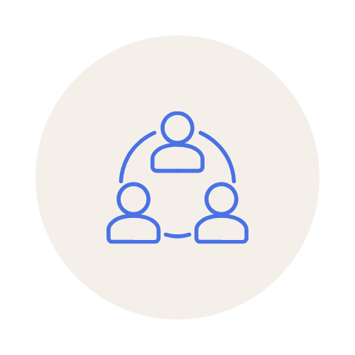 Icon of three connected human figures representing teamwork or collaboration.