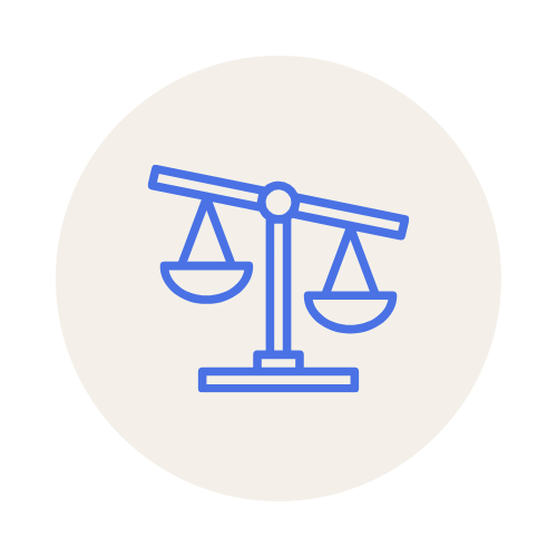 Icon of balanced scales, representing justice or fairness.