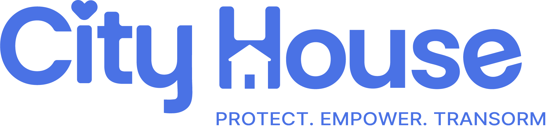 Logo of City House with a house icon in the letter 'H' and the tagline 'Protect. Empower. Transform.'