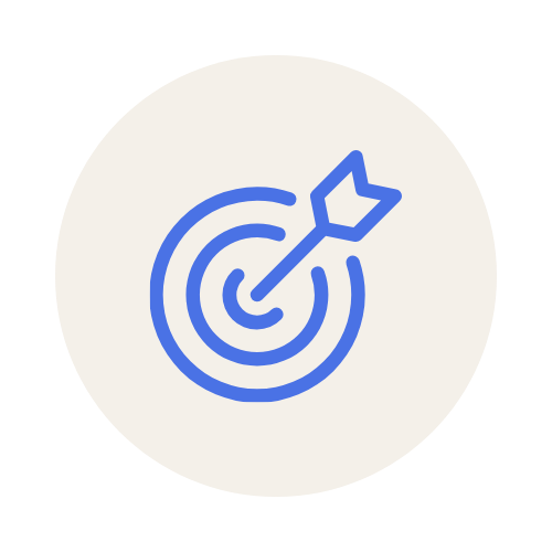 Blue target with an arrow hitting the bullseye, representing goal achievement or precision.