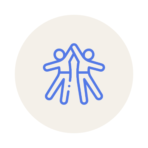 Icon of two people high-fiving with their arms raised