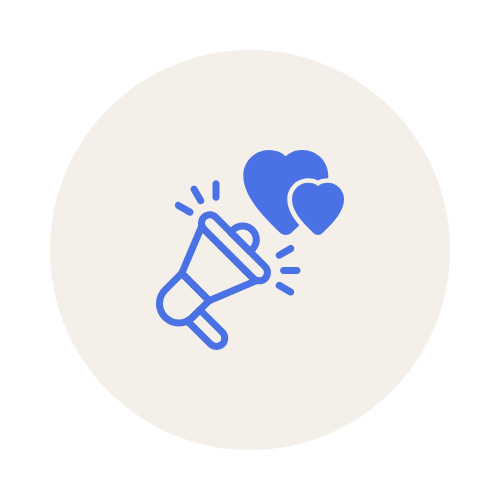 Icon of a megaphone with two hearts above it.
