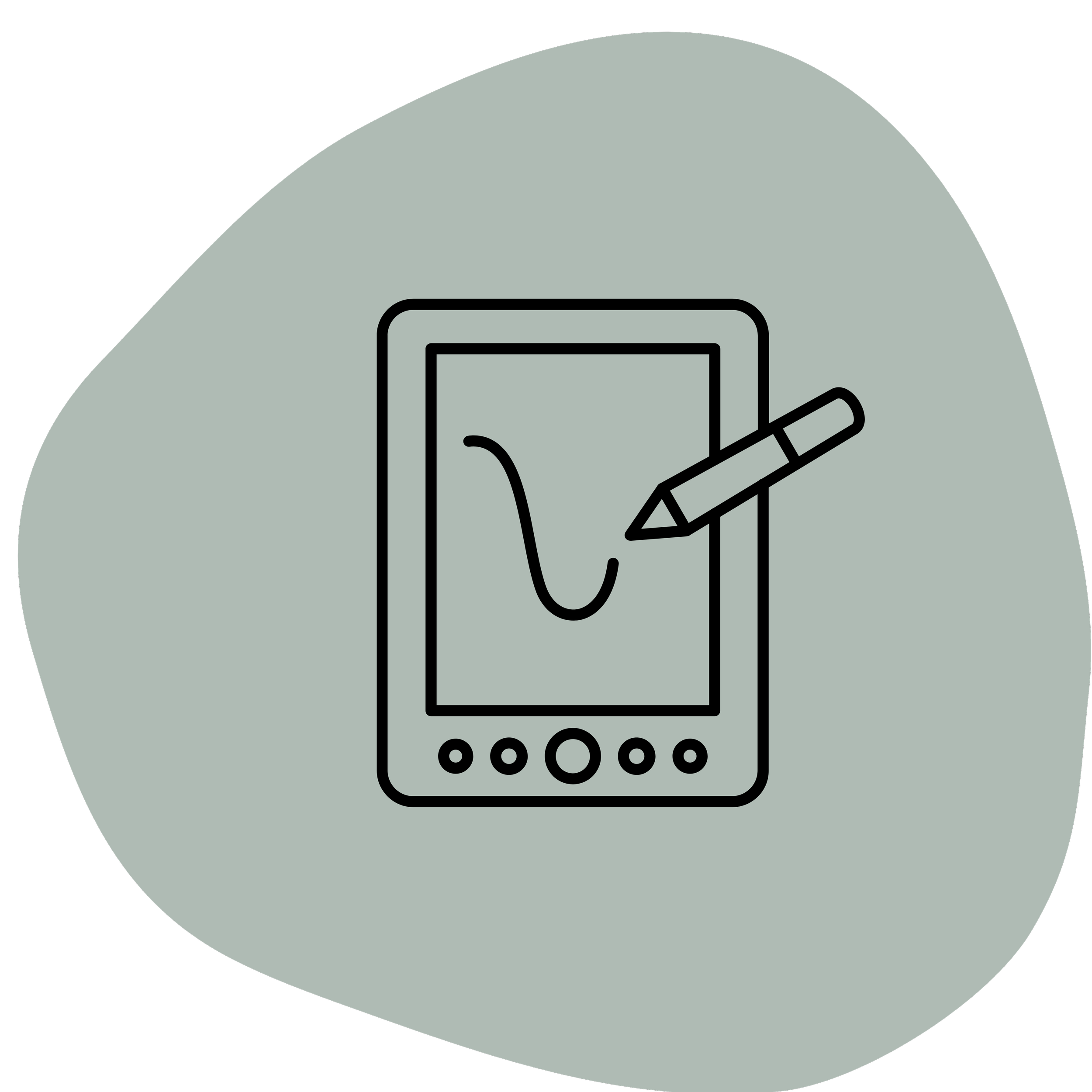 Line drawing of a smartphone with a stylus drawing a curve on the screen.