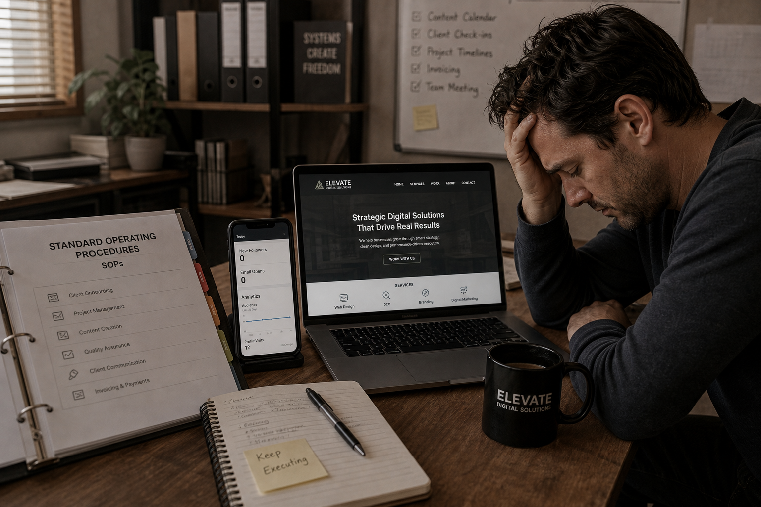 Organized business owner with great website and zero marketing reach on their phone